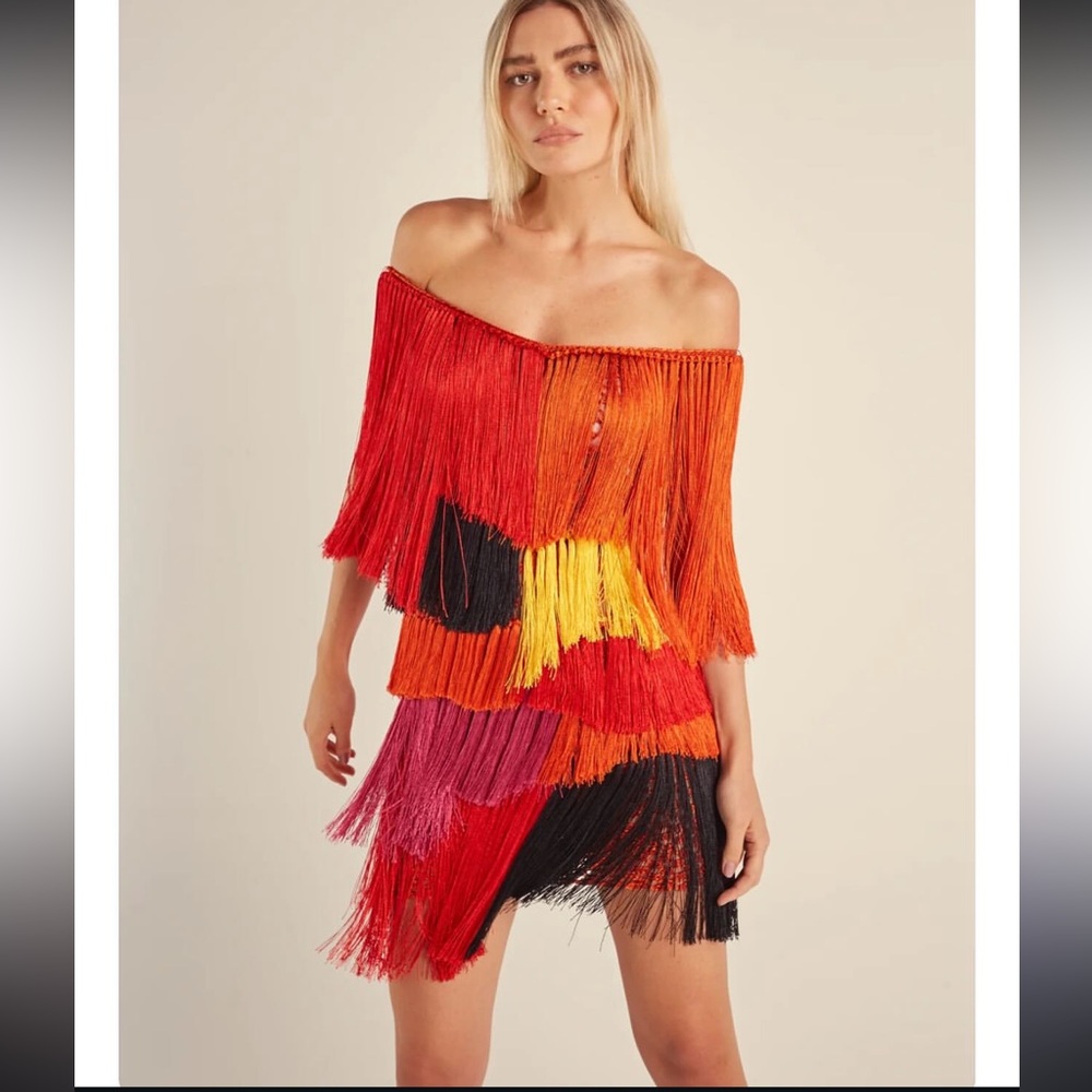 ANDREA ALMEIDA Fringe mini Dress XS